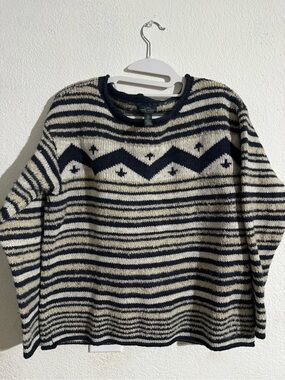 Ralph Lauren Navy & Cream Striped Geometric Yoke Sweater